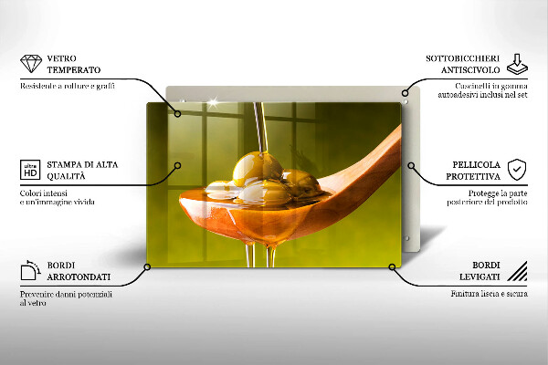 Skleněná deska do kuchyně Olivový olej a olivy
