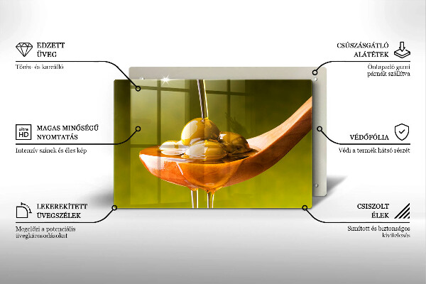Skleněná deska do kuchyně Olivový olej a olivy