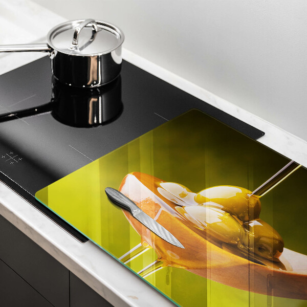 Skleněná deska do kuchyně Olivový olej a olivy