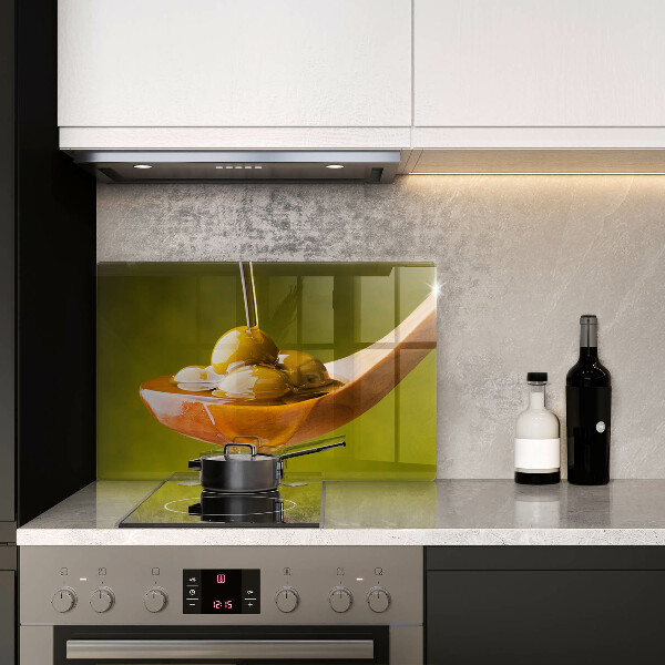 Skleněná deska do kuchyně Olivový olej a olivy