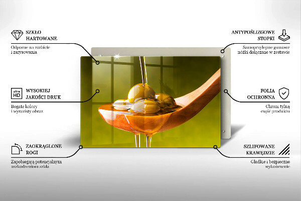 Skleněná deska do kuchyně Olivový olej a olivy