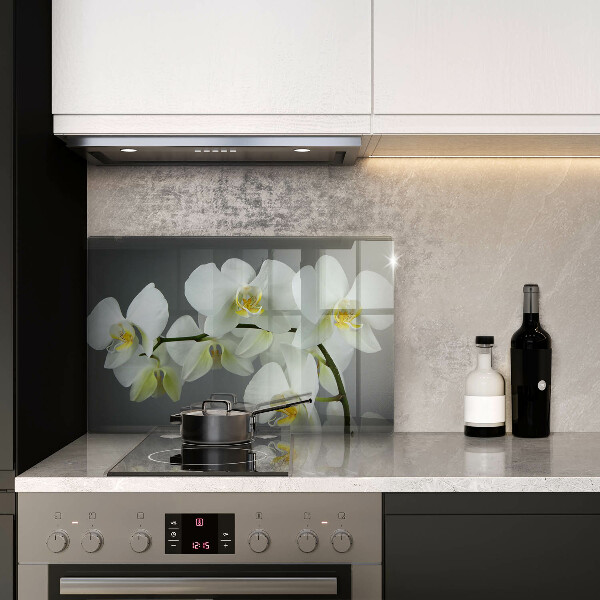 Skleněná deska do kuchyně Bílé květy orchidejí