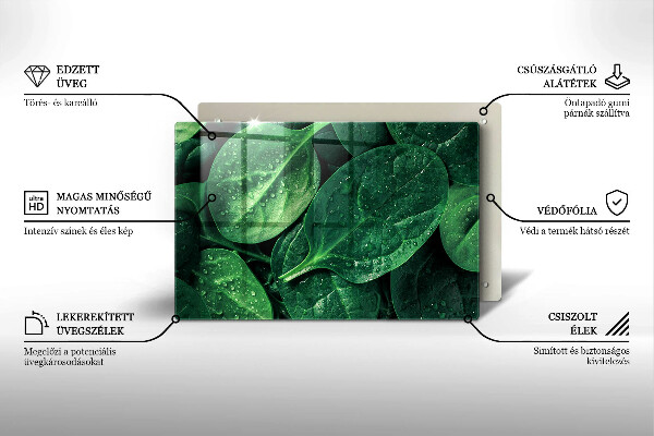 Krájecí prkénko skleněné Listy bazalky