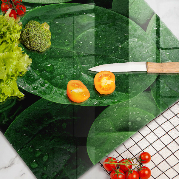 Krájecí prkénko skleněné Listy bazalky