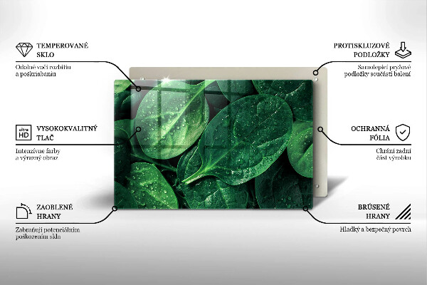 Krájecí prkénko skleněné Listy bazalky