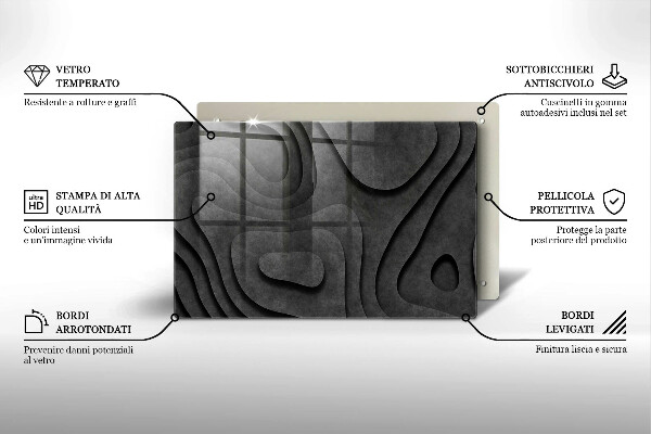 Krájecí prkénko skleněné 3d tvary kamenů