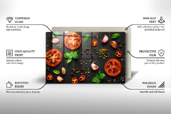 Krájecí prkénko skleněné Rajčata a koření