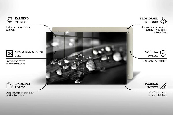 Krájecí prkénko skleněné Kapky rosy na listech
