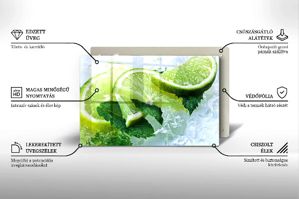 Krájecí prkénko skleněné Limetková máta a led