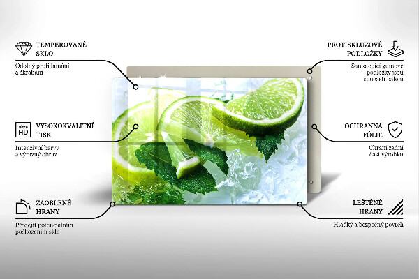 Krájecí prkénko skleněné Limetková máta a led