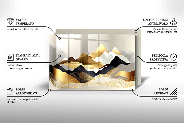 Krájecí prkénko skleněné Abstraktní zlaté hory