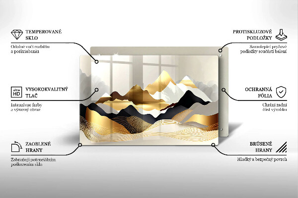 Krájecí prkénko skleněné Abstraktní zlaté hory