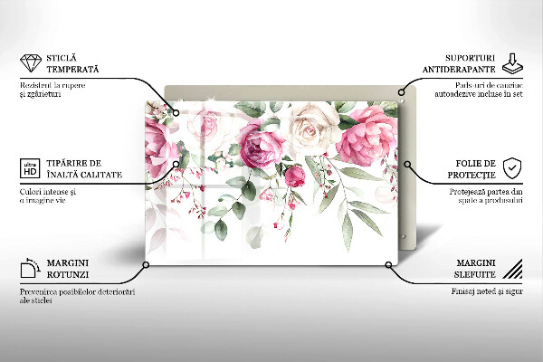 Krájecí prkénko skleněné Akvarel růže