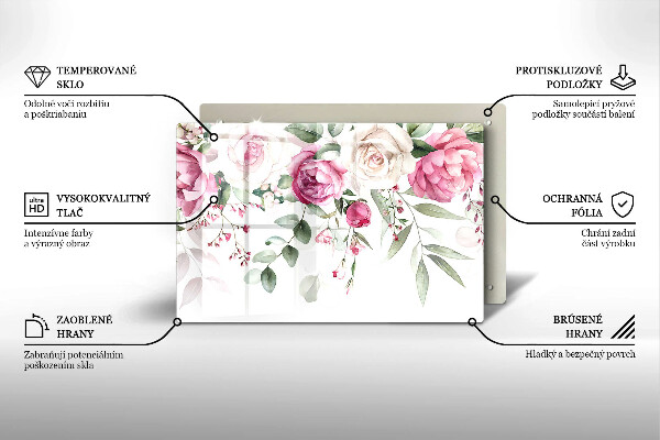 Krájecí prkénko skleněné Akvarel růže
