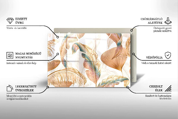 Krájecí prkénko skleněné Boho peří a listy