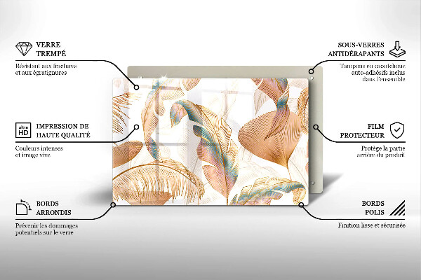 Krájecí prkénko skleněné Boho peří a listy