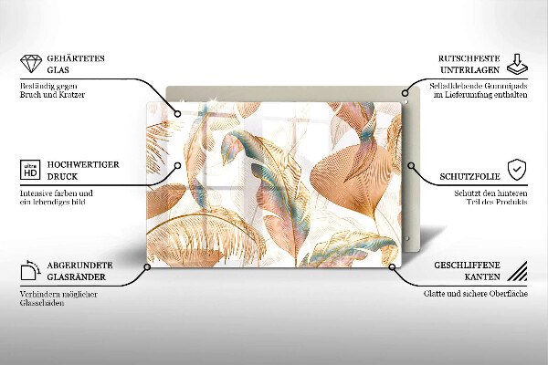 Krájecí prkénko skleněné Boho peří a listy