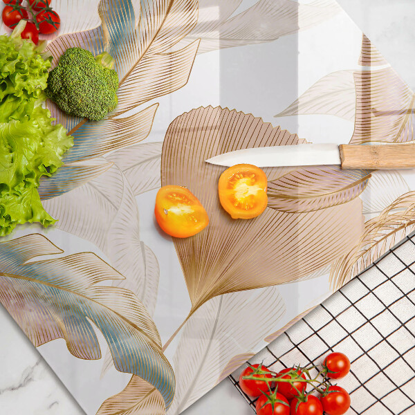 Krájecí prkénko skleněné Boho peří a listy