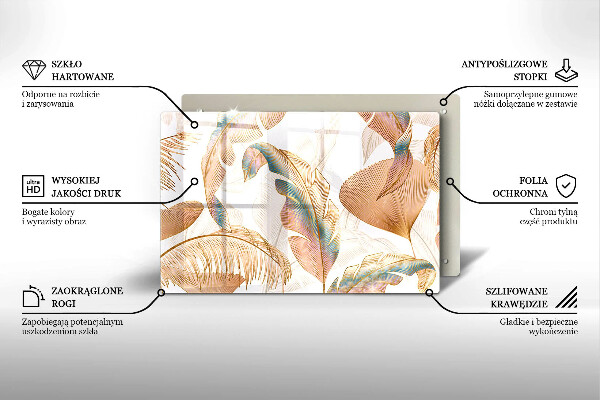 Krájecí prkénko skleněné Boho peří a listy