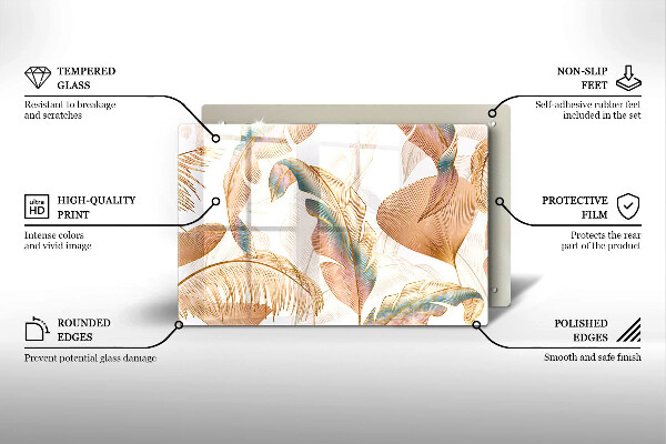 Krájecí prkénko skleněné Boho peří a listy