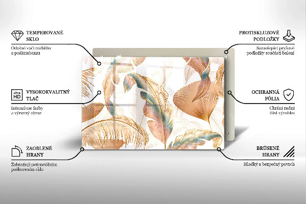 Krájecí prkénko skleněné Boho peří a listy