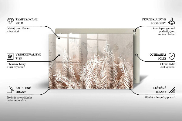 Krájecí prkénko skleněné Boho vegetační listy