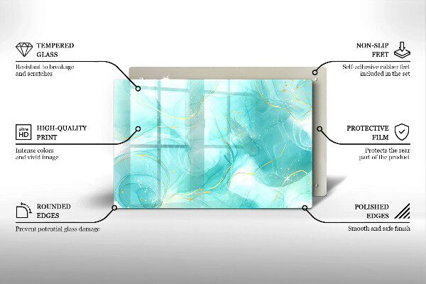 Krájecí prkénko skleněné Modrá a zlatá abstrakce
