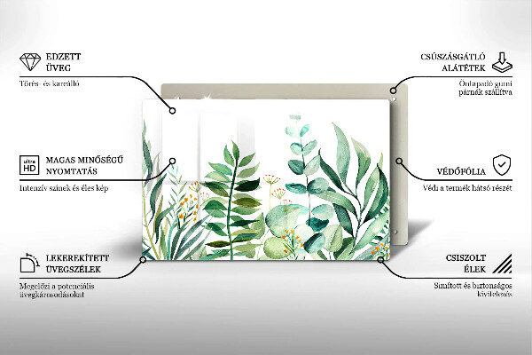 Krájecí prkénko skleněné Ilustrace rostlin listy