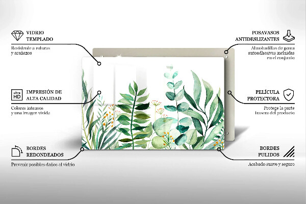 Krájecí prkénko skleněné Ilustrace rostlin listy