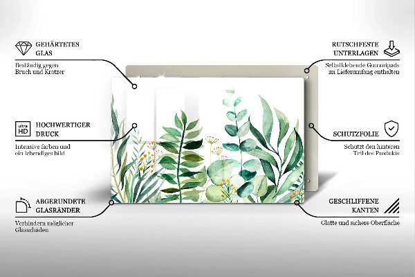 Krájecí prkénko skleněné Ilustrace rostlin listy