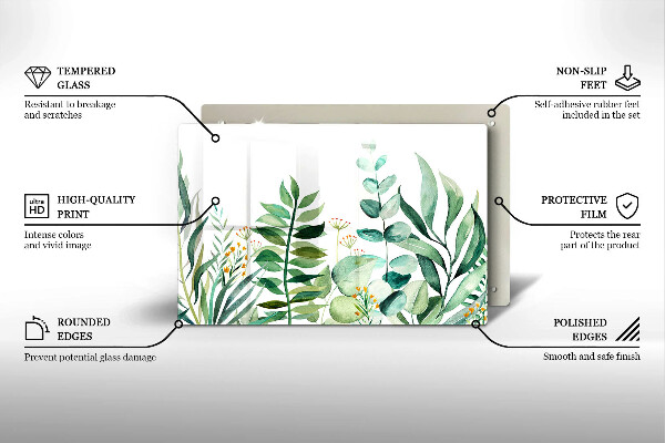 Krájecí prkénko skleněné Ilustrace rostlin listy