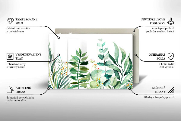 Krájecí prkénko skleněné Ilustrace rostlin listy