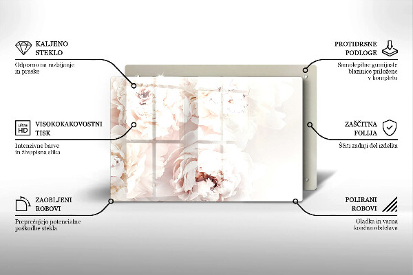 Krájecí prkénko skleněné Pastelové pivoňky