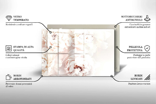 Krájecí prkénko skleněné Pastelové pivoňky