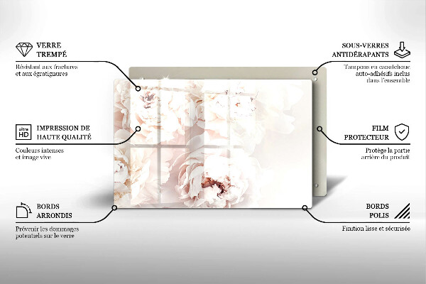 Krájecí prkénko skleněné Pastelové pivoňky