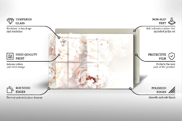 Krájecí prkénko skleněné Pastelové pivoňky