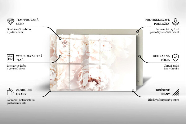 Krájecí prkénko skleněné Pastelové pivoňky