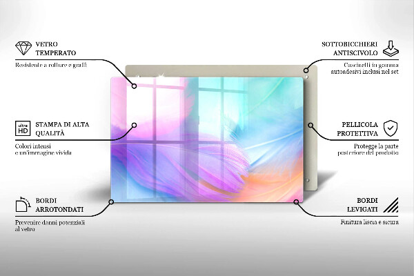 Krájecí prkénko skleněné Pastelové peří