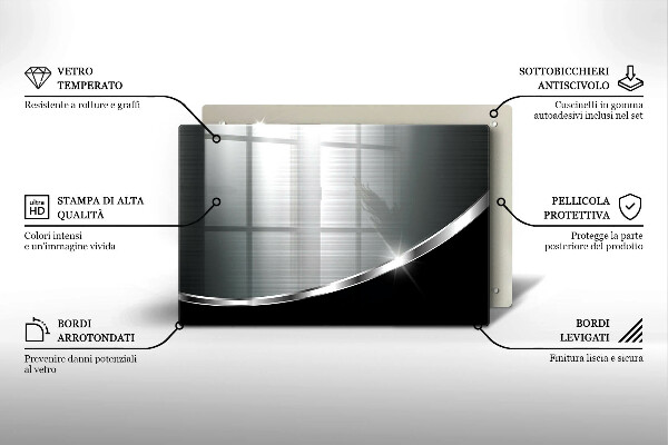 Krájecí prkénko skleněné Abstrakce s kovem