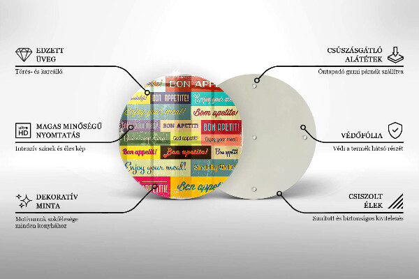 Skleněná deska do kuchyně Titulky jazyky dobré chuti