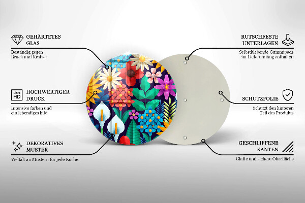 Skleněná deska do kuchyně Květiny louka ilustrace