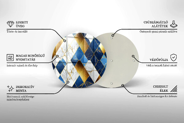 Skleněné krájecí prkénko Zlaté mramorové kosočtverce