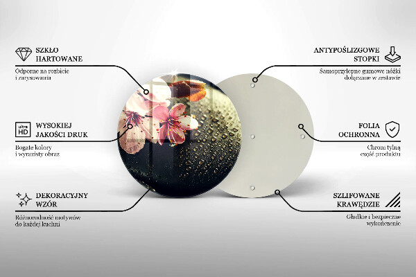 Skleněné krájecí prkénko Květiny zenové kameny