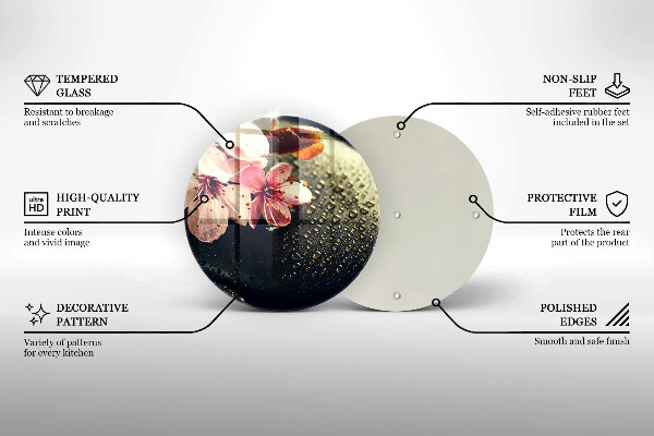 Skleněné krájecí prkénko Květiny zenové kameny