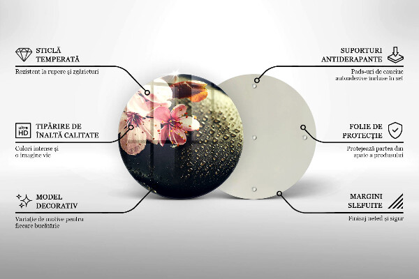 Skleněné krájecí prkénko Květiny zenové kameny