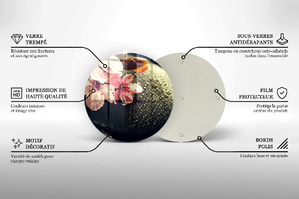 Skleněné krájecí prkénko Květiny zenové kameny