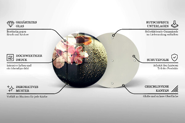 Skleněné krájecí prkénko Květiny zenové kameny