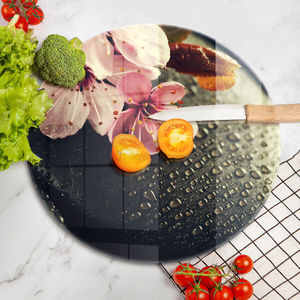 Skleněné krájecí prkénko Květiny zenové kameny