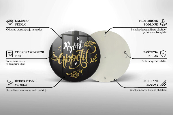 Skleněné krájecí prkénko Bon appetit nápis