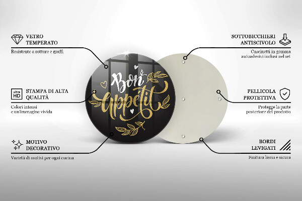 Skleněné krájecí prkénko Bon appetit nápis